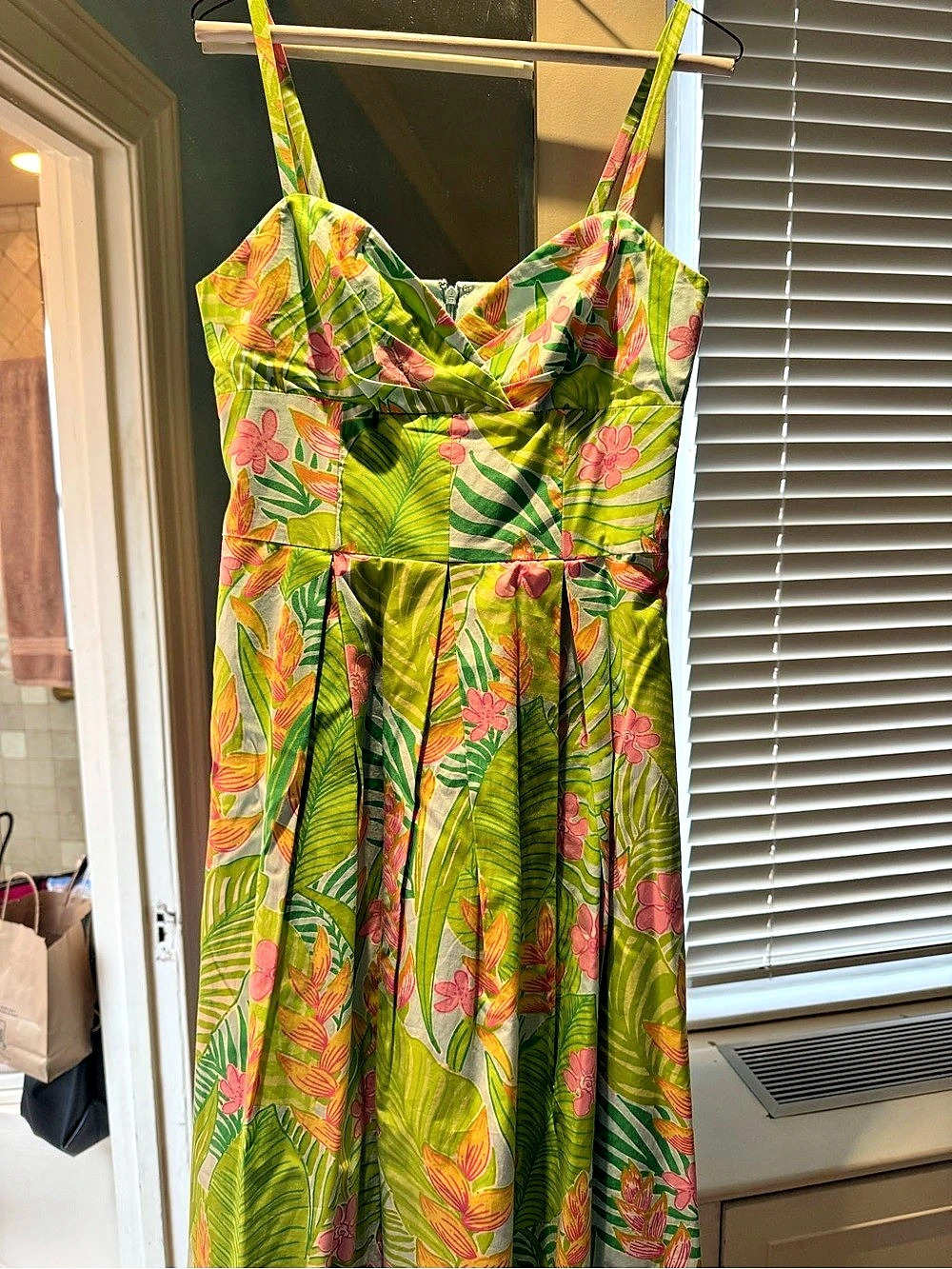 Lilly Pulitzer Tropical Floral Cotton Sundress Size 6 Green Pink
